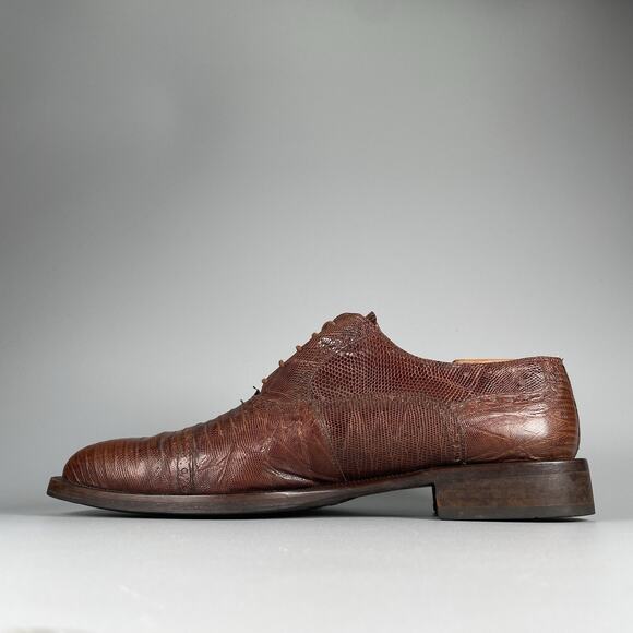 David Eden Tous Men’s 11 Brown Lizard Skin Leather Cap Toe Derby Dress Shoes EUC - Picture 7 of 9